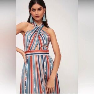 Astr Red and Blue Halter Neck Sundress